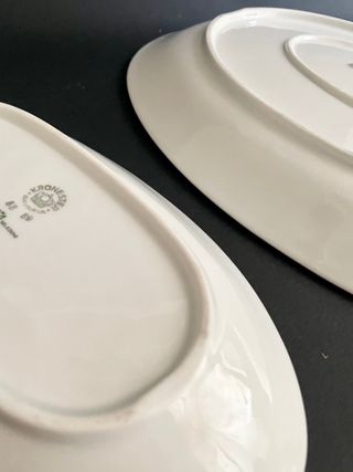 Coppia Piatti Ovale Porcellana Argento