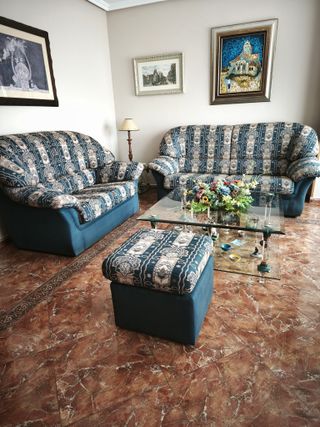 Juego Sofás 3+2 y Puff Azul/Multicolor