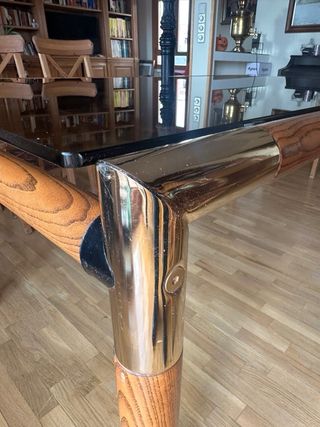 Mesa vintage cristal tintado marrón y madera