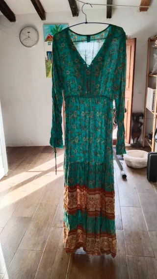 Vestido largo estampado floral turquesa