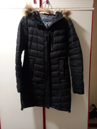 Anorak Largo Negro Superdry Mujer
