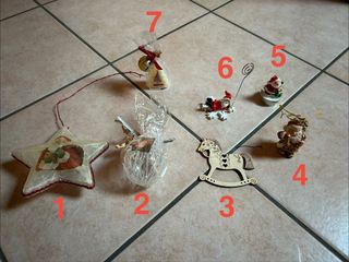 Set 7 Addobbi Natalizi plastica, Plastica, Legno