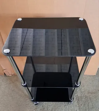 Mueble auxiliar cristal y metal 3 estantes