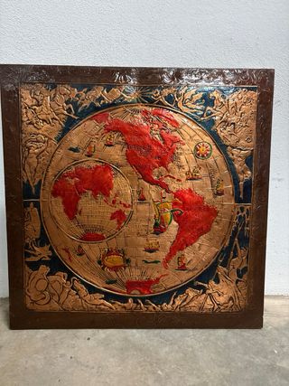 Cuadro Mapa Mundo Cobre y Madera