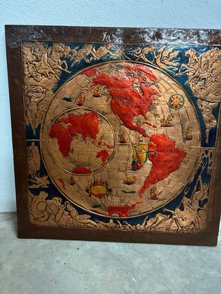 Cuadro Mapa Mundo Cobre y Madera
