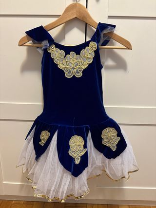 Traje Tutú Ballet Niña Azul y Dorado