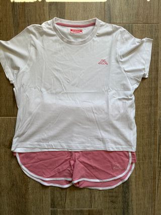 Pijama Kappa Mujer 2 Piezas Talla XL Blanco Rosa