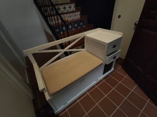 Banco zapatero 3 cajones y cesto ratán
