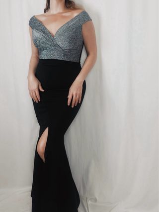 Vestido sirena negro y plateado