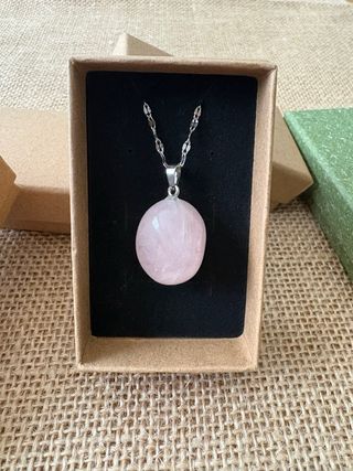 Collar mineral ✦Cuarzo Rosa✦ Cadena inoxidable