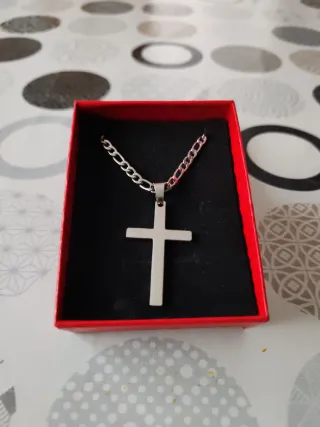 Collar Cruz Acero Plata