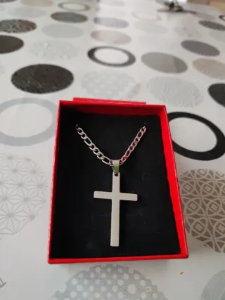 Collar Cruz Acero Plata