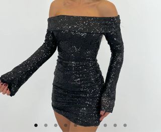 Vestido lentejuelas negro fiesta fin de año