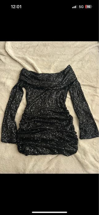 Vestido lentejuelas negro fiesta fin de año