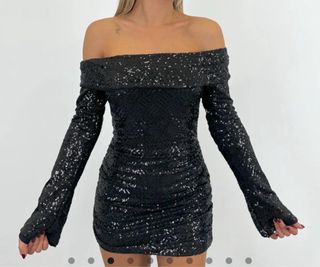 Vestido lentejuelas negro fiesta fin de año