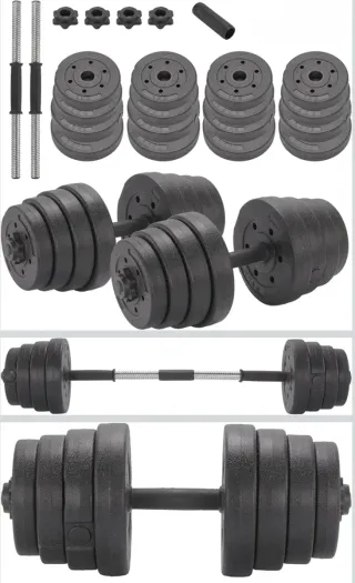 Mancuernas, pesas y barra 30kg