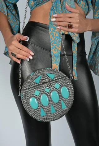 Bolso fiesta plata y turquesa