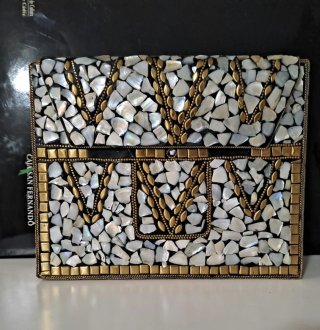 Bolso fiesta elegante multicolor y dorado