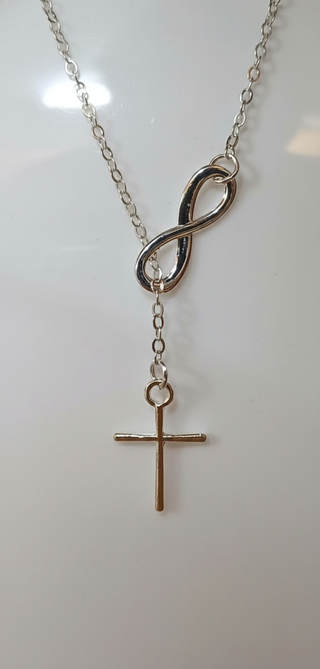 Colgante Cruz 2cm + Cadena Infinito 40cm acero ino