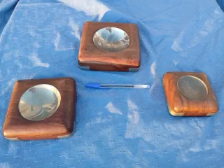 Juego 3 Ceniceros Vintage Madera y Metal