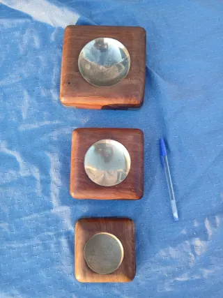 Juego 3 Ceniceros Vintage Madera y Metal