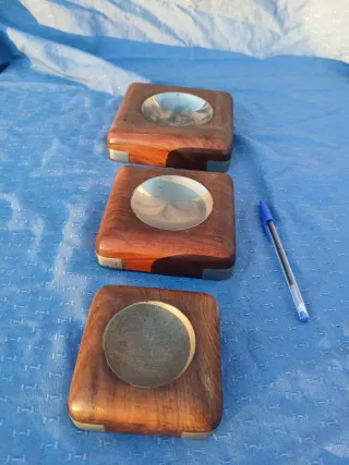 Juego 3 Ceniceros Vintage Madera y Metal