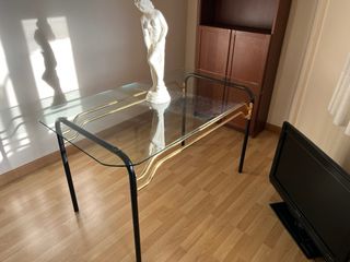 Juego de Mesa cristal y sillas metal vintage