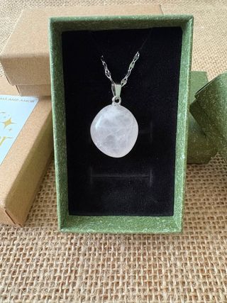 Collar mineral ✦Cuarzo Rosa✦ Cadena inoxidable