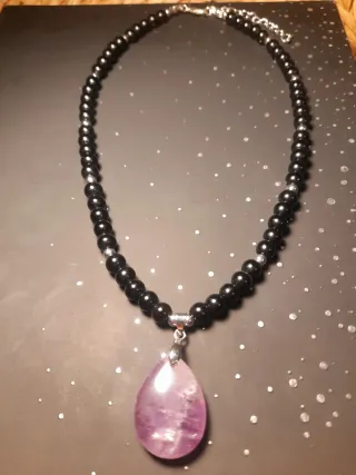 Collar Turmalina Negra con Colgante Amatista