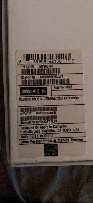 MacBook Air 2011 i7 4GB RAM 256GB SSD