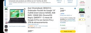 Portatil 14" Acer Intel,4 gb y 128 gb, nuevo