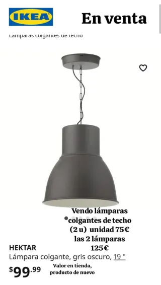 2 Lámparas Colgantes IKEA HEKTAR Gris Oscuro