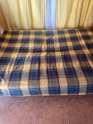 Sillón Cama Pino Tela Azul/Amarillo