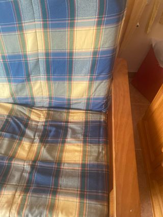 Sillón Cama Pino Tela Azul/Amarillo