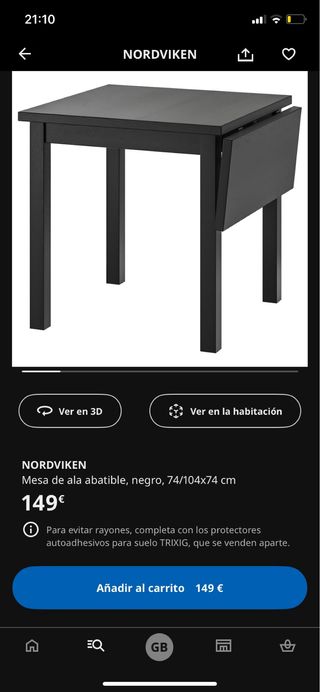 Mesa comedor y 2 sillas negras IKEA