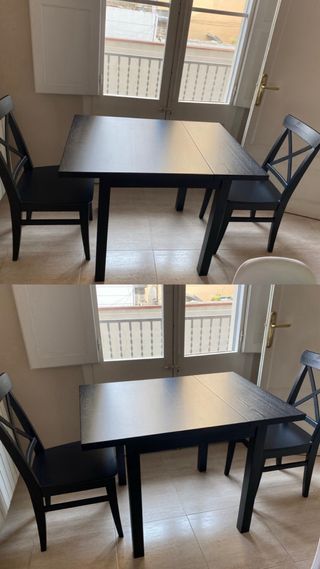 Mesa comedor y 2 sillas negras IKEA