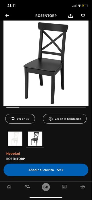 Mesa comedor y 2 sillas negras IKEA