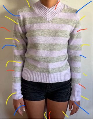 Zara Jersey Rayas V-Neck Morado/Gris