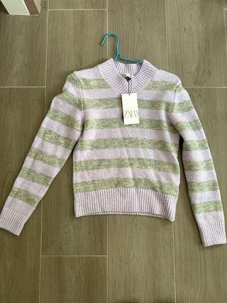 Zara Jersey Rayas V-Neck Morado/Gris