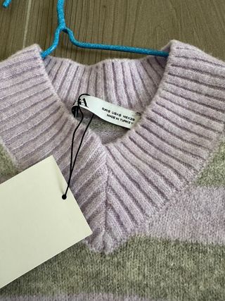 Zara Jersey Rayas V-Neck Morado/Gris