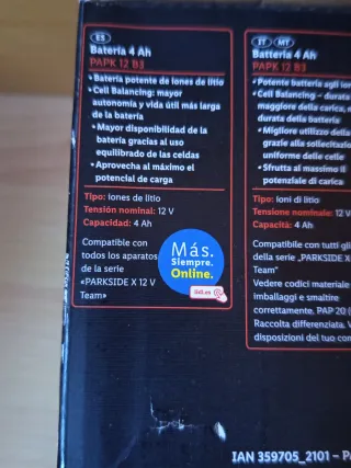 Batería Parkside 12V 4Ah PAPK 12 B3