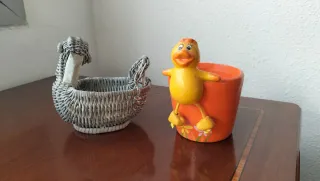 Lote cisne mimbre y vasito pato