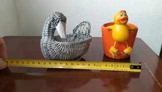 Lote cisne mimbre y vasito pato