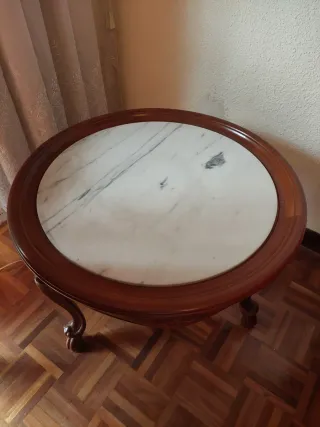 Mesas centro y auxiliar vintage madera y mármol