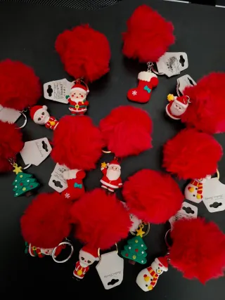 12 Portachiavi Natale Pompom Rosso