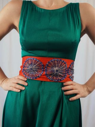 Cinturón fajín fiesta naranja y verde