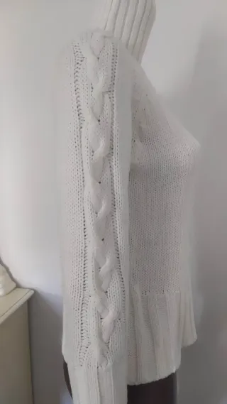 Maglione bianco lana con intreccio