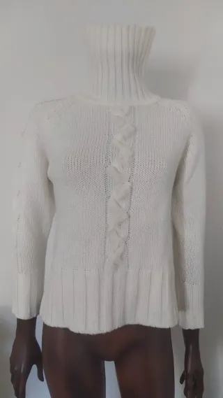 Maglione bianco lana con intreccio