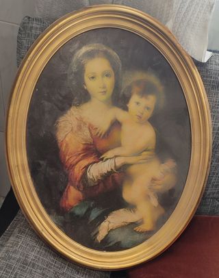 Cuadro Antiguo Virgen y Niño