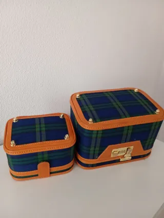 Neceser de viaje cuadros azul y verde